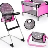 Sale Doll's High Chair and Travel Bed Set - Polka Dots Dolls