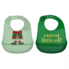 Best Holiday Silicone Bib Set - Cutest Little Elf Bibs & Burp Cloths