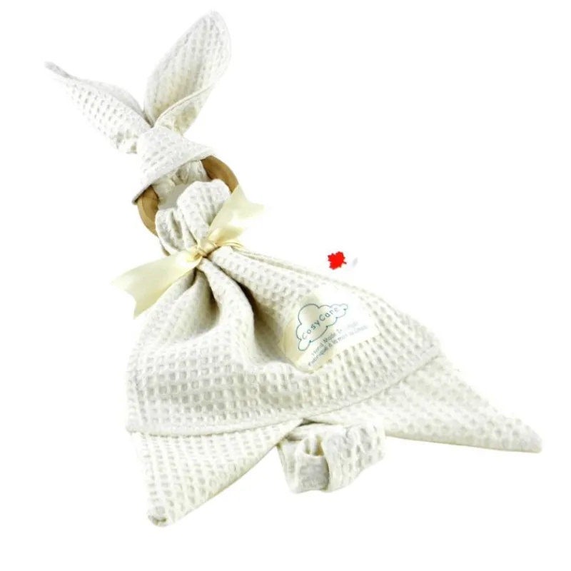 Best Soothing Bunny Teething Ring & Burp Cloth Wooden Teethers
